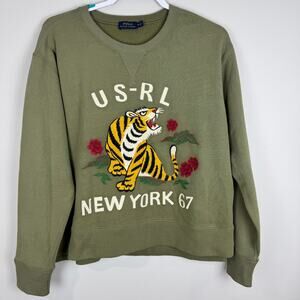 Polo Ralph Lauren Tiger Embroidered Green Sweatshirt Size Medium